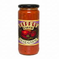 Jar of Peppup Garlic Bolognese sauce on a white background